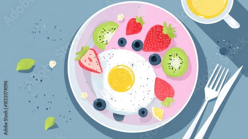 Wallpaper Mural Colorful breakfast dish with fried egg and fruit. Torontodigital.ca