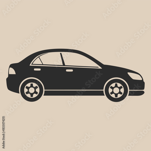 Clean minimal side view car silhouette graphic element isolated on white background
