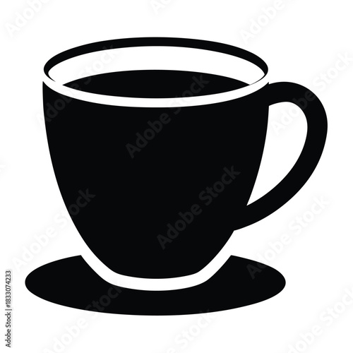 Minimalist black silhouette of a coffee cup with a handle isolated on white background