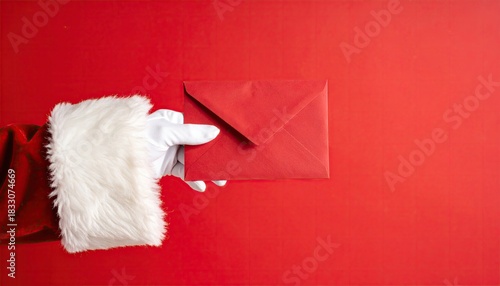 Wallpaper Mural Santa Claus hand in white glove offers red envelope for holiday greetings. Torontodigital.ca