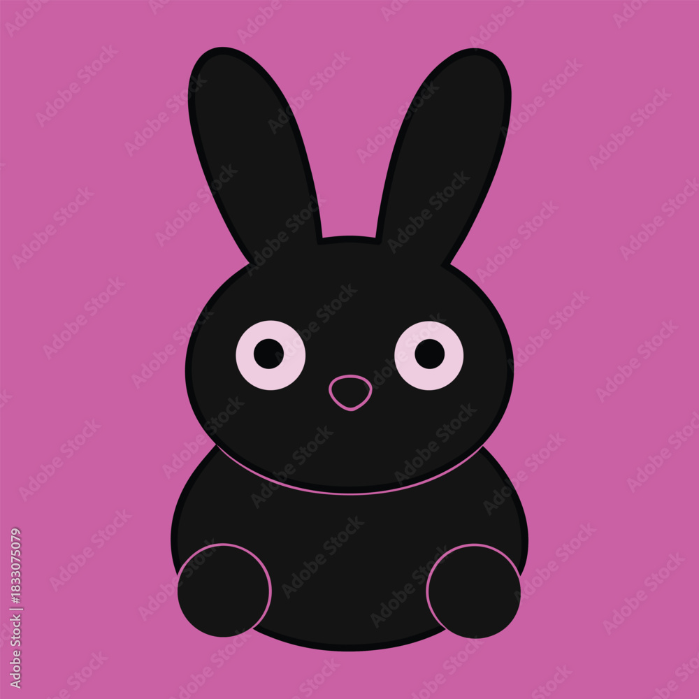 Obraz premium Cute kawaii bunny silhouette with rounded shape and bold outline isolated on white background