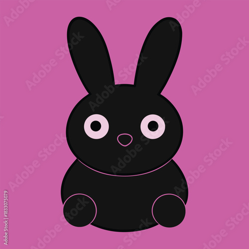 Cute kawaii bunny silhouette with rounded shape and bold outline isolated on white background