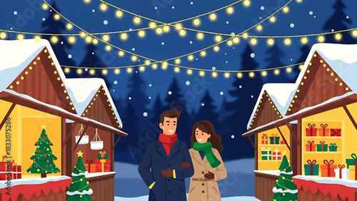 Christmas Market Romance: Couple Enjoying a Festive Winter Scene