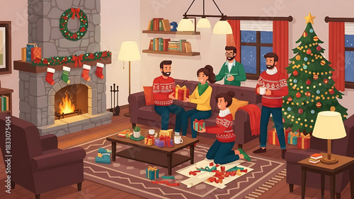 Cozy Christmas Gathering: Family Celebrating Holiday Season at Home