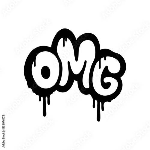 OMG Graffiti Dripping Word Isolated
