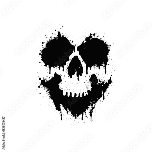 Black grunge paint splattered skull face design
