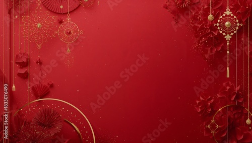 Elegant Red and Gold Decorations Create a Festive Backdrop for Celebrations a...