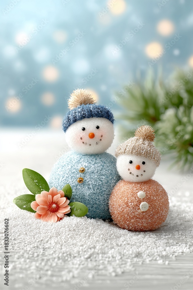 Obraz premium Decoración de muñecos de nieve para el día de San Valentín en un ambiente acogedor y festivo