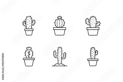 Cactus Icon Set in Pots and Ground potted cactus desert plant