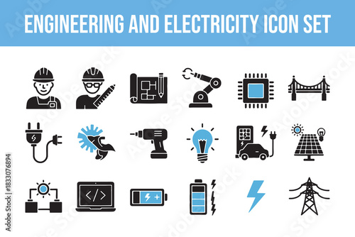Engineering and Electricity Icon Set Keywords: engineering, electricity, icon set, icons