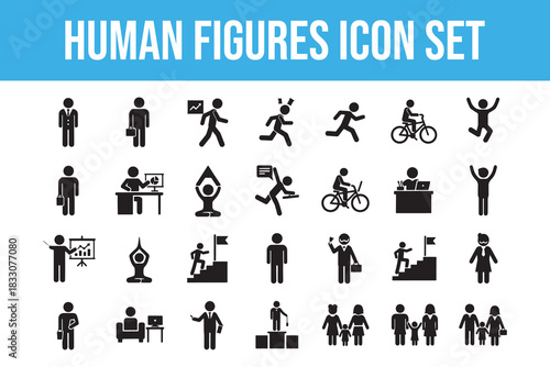 Human Figures Icon Set with Various Activities Keywords: human, figure, icon, set, person, man