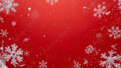 Festive Snowflakes and Sparkling Snow on a Red Background Perfect for Holiday...