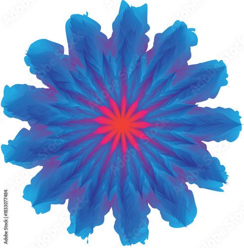 A vibrant blue flower with a red center, isolated on, showcasing its intricate petal arrangement and captivating color contrast in a simple composition