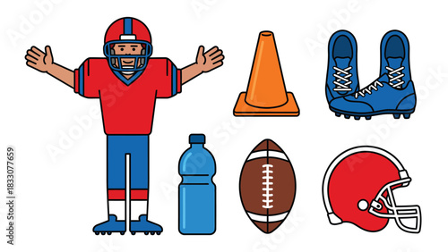 American Football Gear and Player Illustration