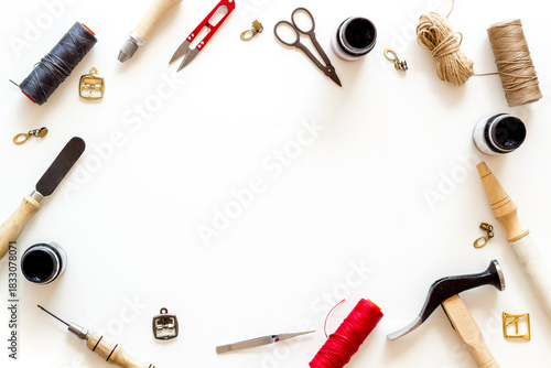 Wallpaper Mural Leather crafting tools in tailor or shoemaker shop, top view Torontodigital.ca