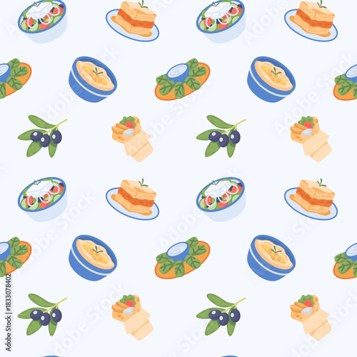 Mediterranean dishes seamless pattern