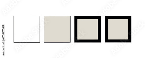 Four squares progress from empty to framed, symbolizing stages of development or completion.