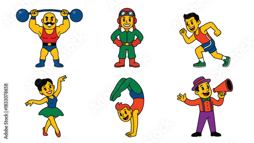 Retro Cartoon Character Set: Diverse Professions & Activities