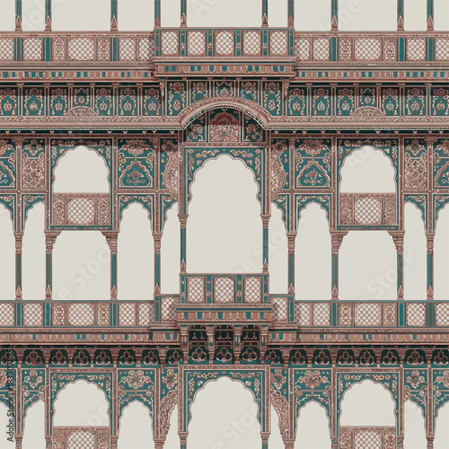 Rajasthani Architectural Palace Design with Arches and Windows