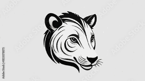 A detailed depiction of a wild animal head on a white background, highlighting its fierce expression and distinctive stripes