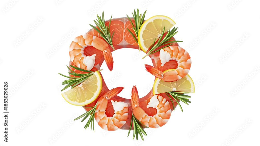 Fototapeta premium Fresh seafood platter with salmon and prawns for gourmet catering and healthy mediterranean diet promotion