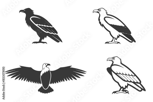 Minimalist egyptian vulture icon set for design projects