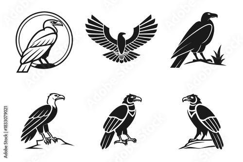 Minimalist egyptian vulture icon set