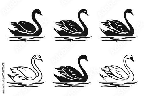 Elegant swan silhouette icon set minimalist design