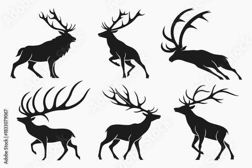 Minimalist elk antler icon set with geometric elements