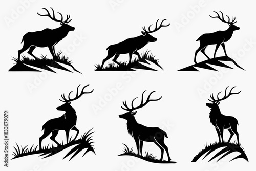 Minimalist elk antler icon set with geometric elements