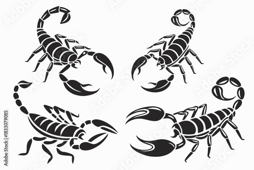 Minimalist emperor scorpion icon set in black and yellow