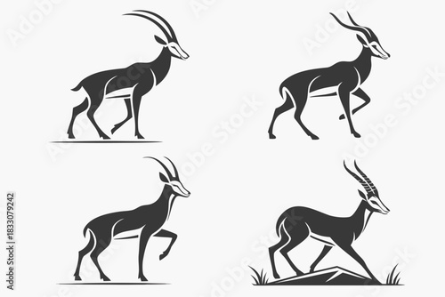 Minimalist antelope icon set with bold colors