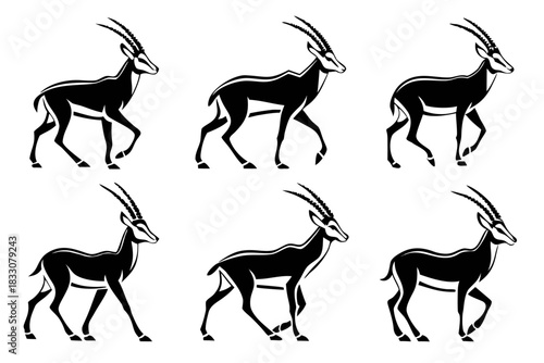 Minimalist flat antelope icon set in cmyk colors