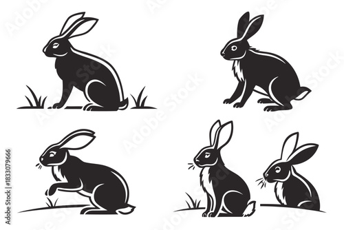 Minimalist domestic rabbit icon set
