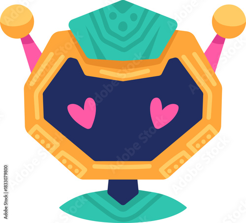 Cute robot icon with friendly face and antenna. Perfect AI chatbot avatar for digital assistant apps, tech support interfaces, and virtual communication platforms.
