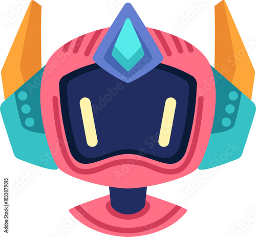Cute robot icon with friendly face and antenna. Perfect AI chatbot avatar for digital assistant apps, tech support interfaces, and virtual communication platforms.
