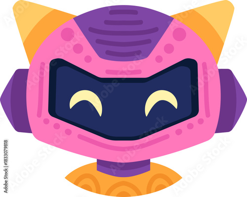 Cute robot icon with friendly face and antenna. Perfect AI chatbot avatar for digital assistant apps, tech support interfaces, and virtual communication platforms.
