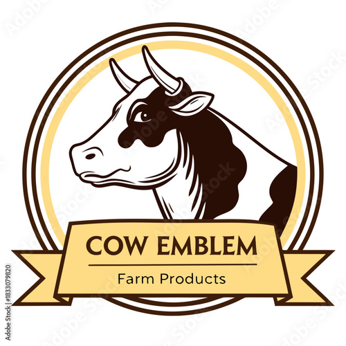 Stylized cow emblem for farm products and dairy branding