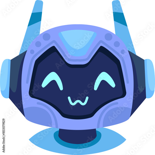 Cute robot icon with friendly face and antenna. Perfect AI chatbot avatar for digital assistant apps, tech support interfaces, and virtual communication platforms.
