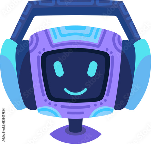 Cute robot icon with friendly face and antenna. Perfect AI chatbot avatar for digital assistant apps, tech support interfaces, and virtual communication platforms.
