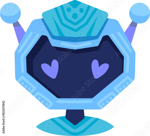 Cute robot icon with friendly face and antenna. Perfect AI chatbot avatar for digital assistant apps, tech support interfaces, and virtual communication platforms.
