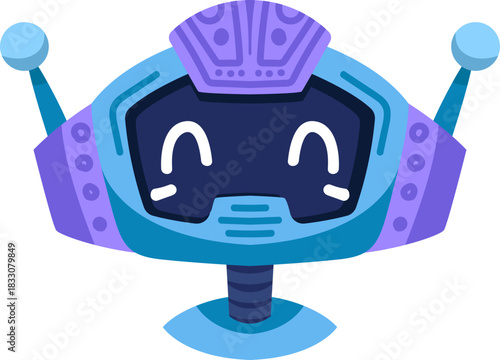 Cute robot icon with friendly face and antenna. Perfect AI chatbot avatar for digital assistant apps, tech support interfaces, and virtual communication platforms.
