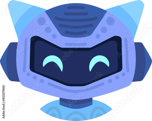 Cute robot icon with friendly face and antenna. Perfect AI chatbot avatar for digital assistant apps, tech support interfaces, and virtual communication platforms.
