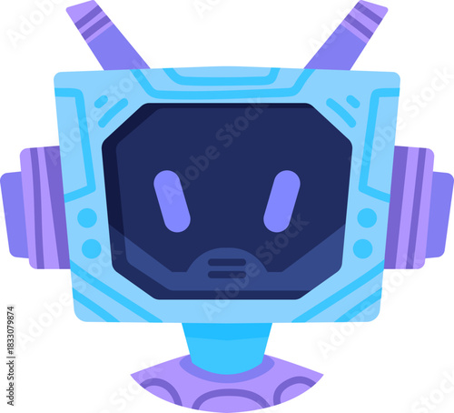 Cute robot icon with friendly face and antenna. Perfect AI chatbot avatar for digital assistant apps, tech support interfaces, and virtual communication platforms.
