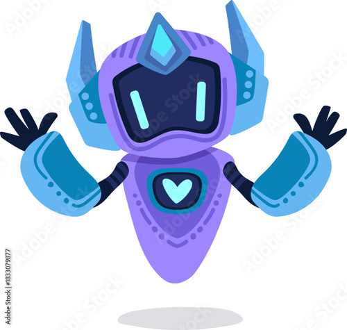 Cute robot icon with friendly face and antenna. Perfect AI chatbot avatar for digital assistant apps, tech support interfaces, and virtual communication platforms.
