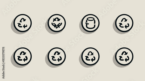 Eco-friendly recycling and sustainability icons set for environmental protection, waste management, and green living concepts