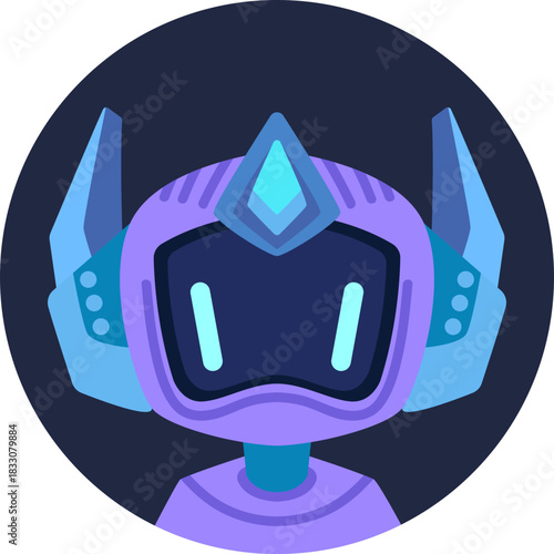 Cute robot icon with friendly face and antenna. Perfect AI chatbot avatar for digital assistant apps, tech support interfaces, and virtual communication platforms.

