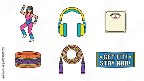 Retro Fitness Icons: 80s Workout Vector Set