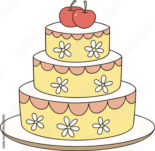 Charming flat design three tiered cake illustration