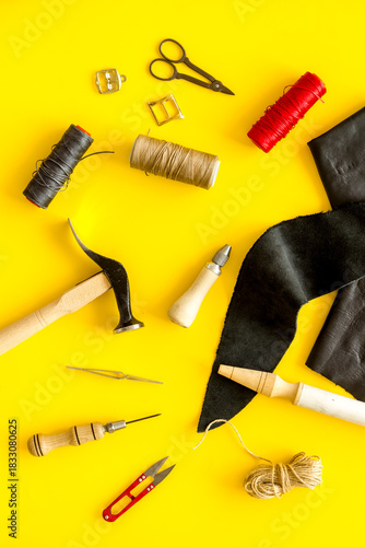 Wallpaper Mural Leather crafting tools in tailor or shoemaker shop, top view Torontodigital.ca